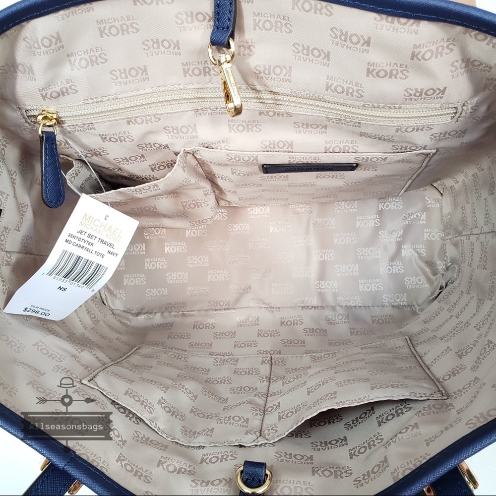 NWT Michael Kors Jet set travel carryall tote navy - Picture 5 of 6
